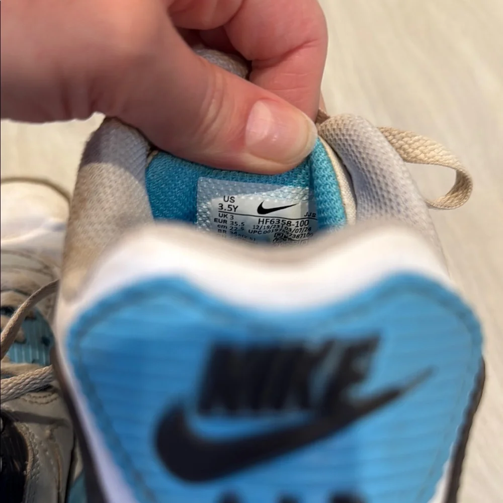 Nike Air Max White and Blue Sneakers, size 3.5 youth